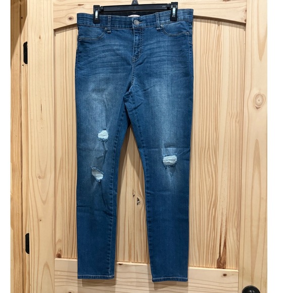Juicy Couture Denim - Juicy Couture Womens Size 12 Distressed Skinny Jeans Medium Wash Blue Denim
